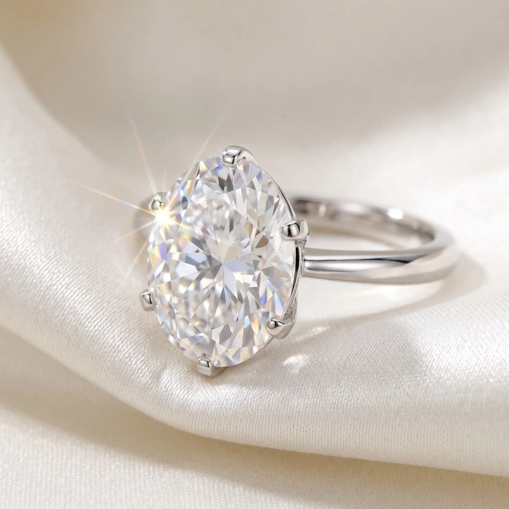 Anel oval Moissanite 10mm prata 925, foto 1