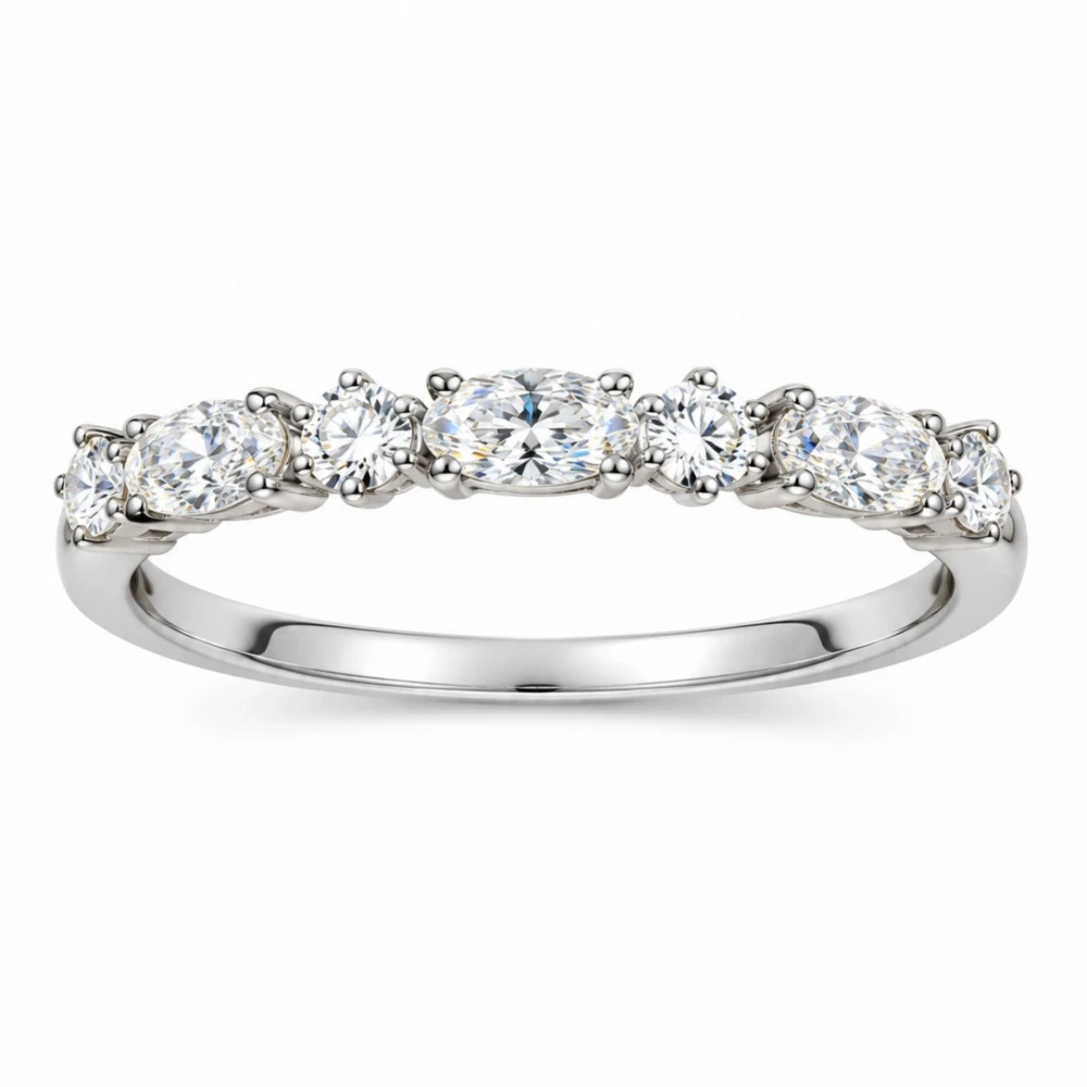 Meia aliança prata 2x4mm oval Moissanite 0.07ct, foto 1