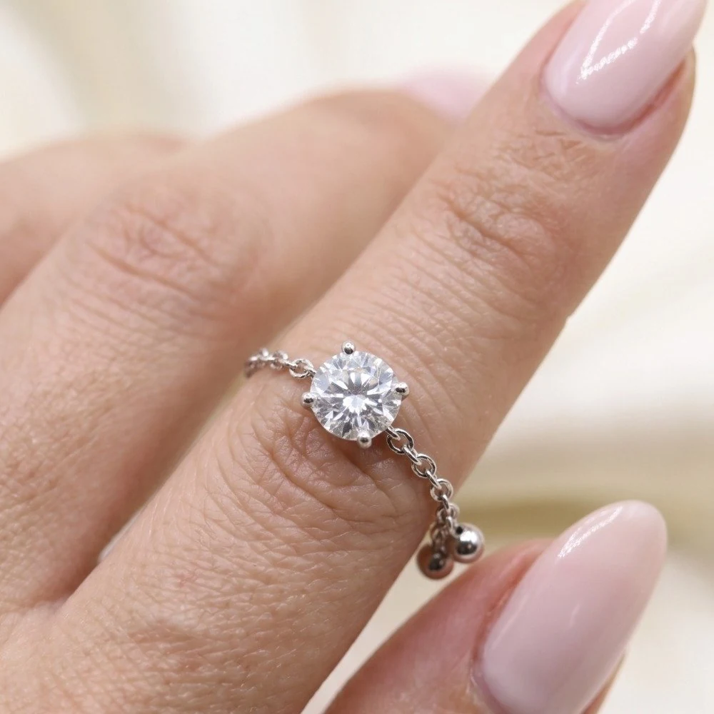 Anel ajustável Moissanite 6.5mm 1ct prata 925, foto 1