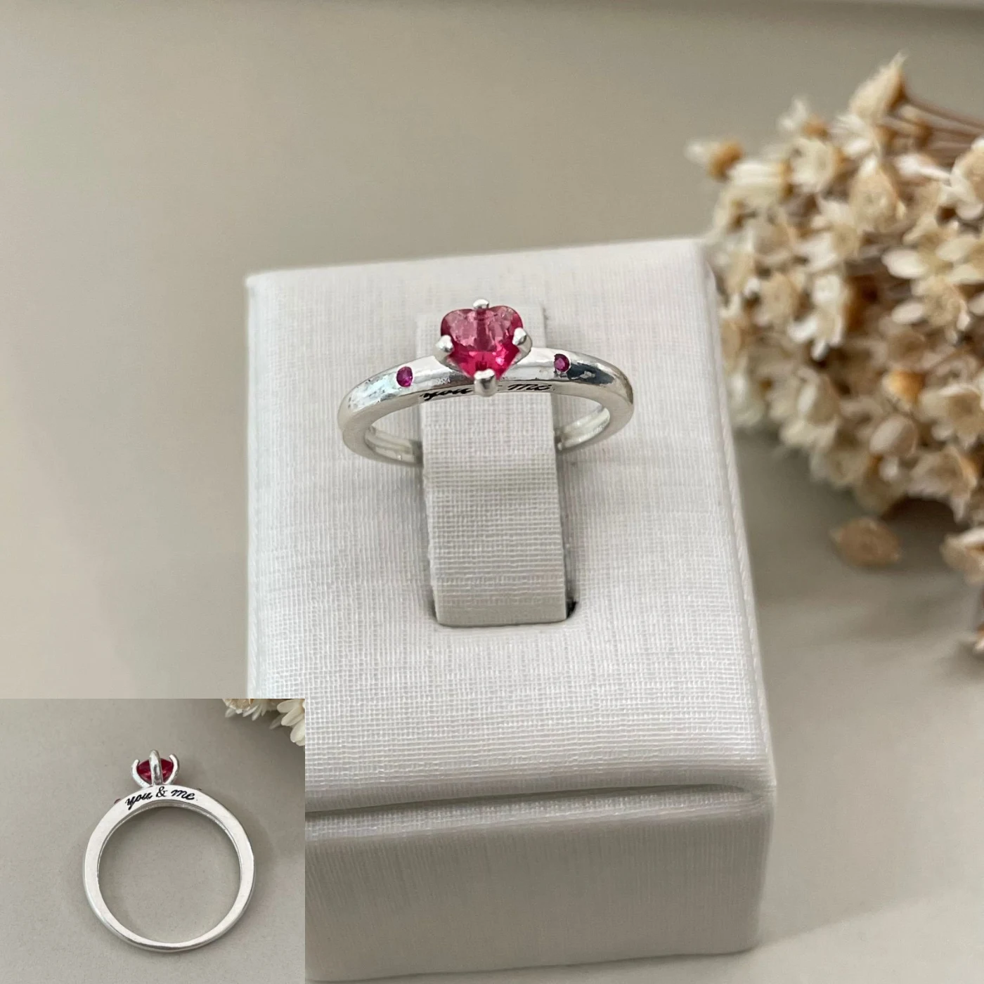 You & me com 2 zircônias rosa no aro, foto 1