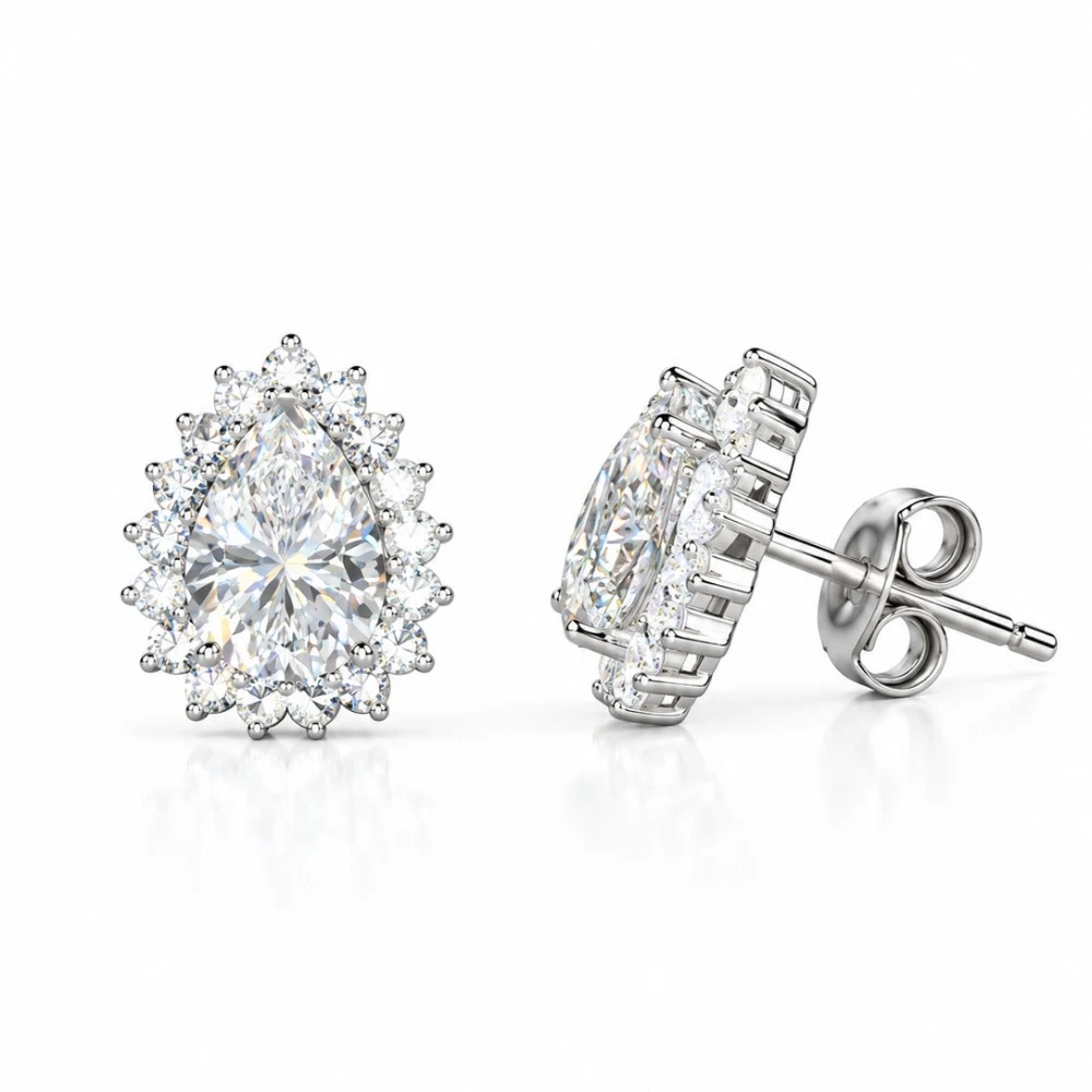 Brinco gota em Moissanite borda cravejada 8x6mm 2,5ct, foto 1