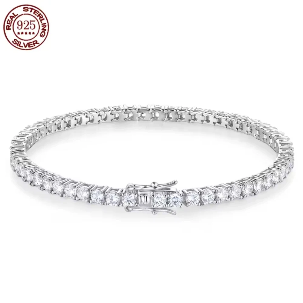Pulseira riviera moissan 4 garras 3mm prata, foto 1