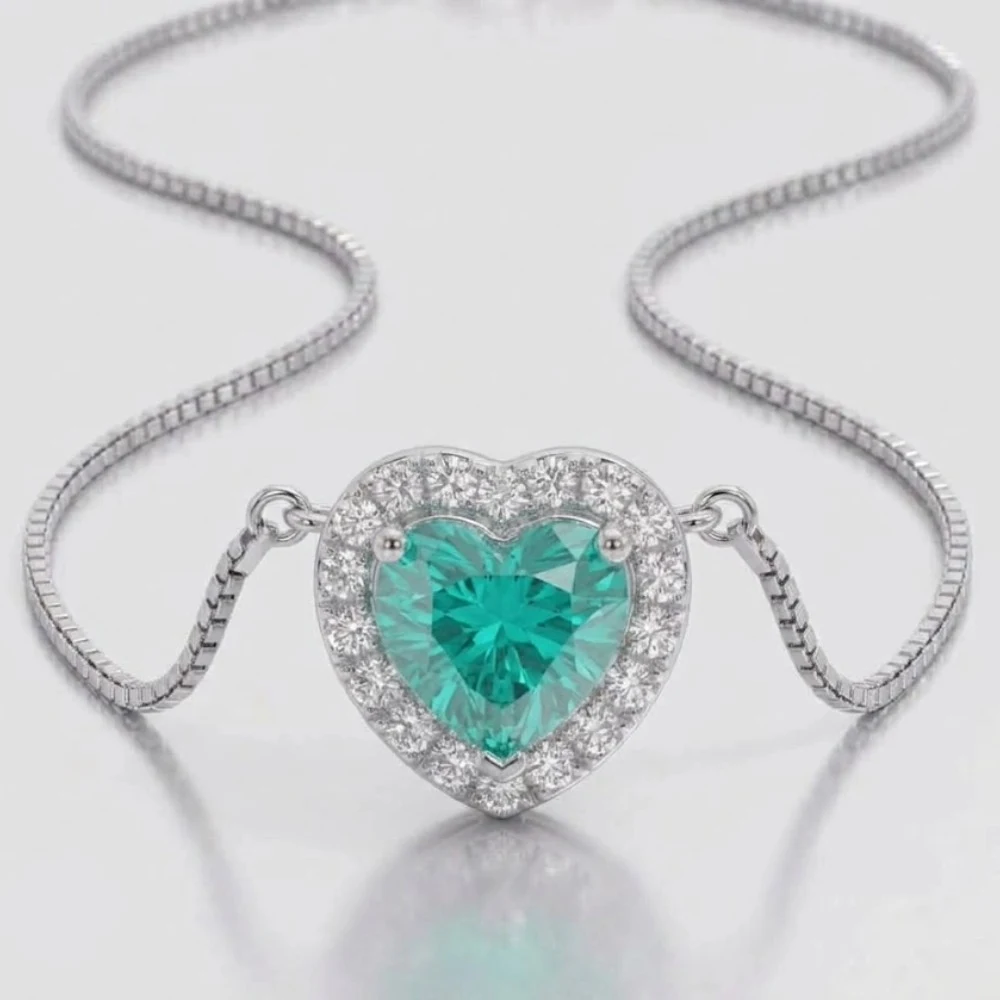 Colar Moissanite 925 coração turquoise green, foto 1
