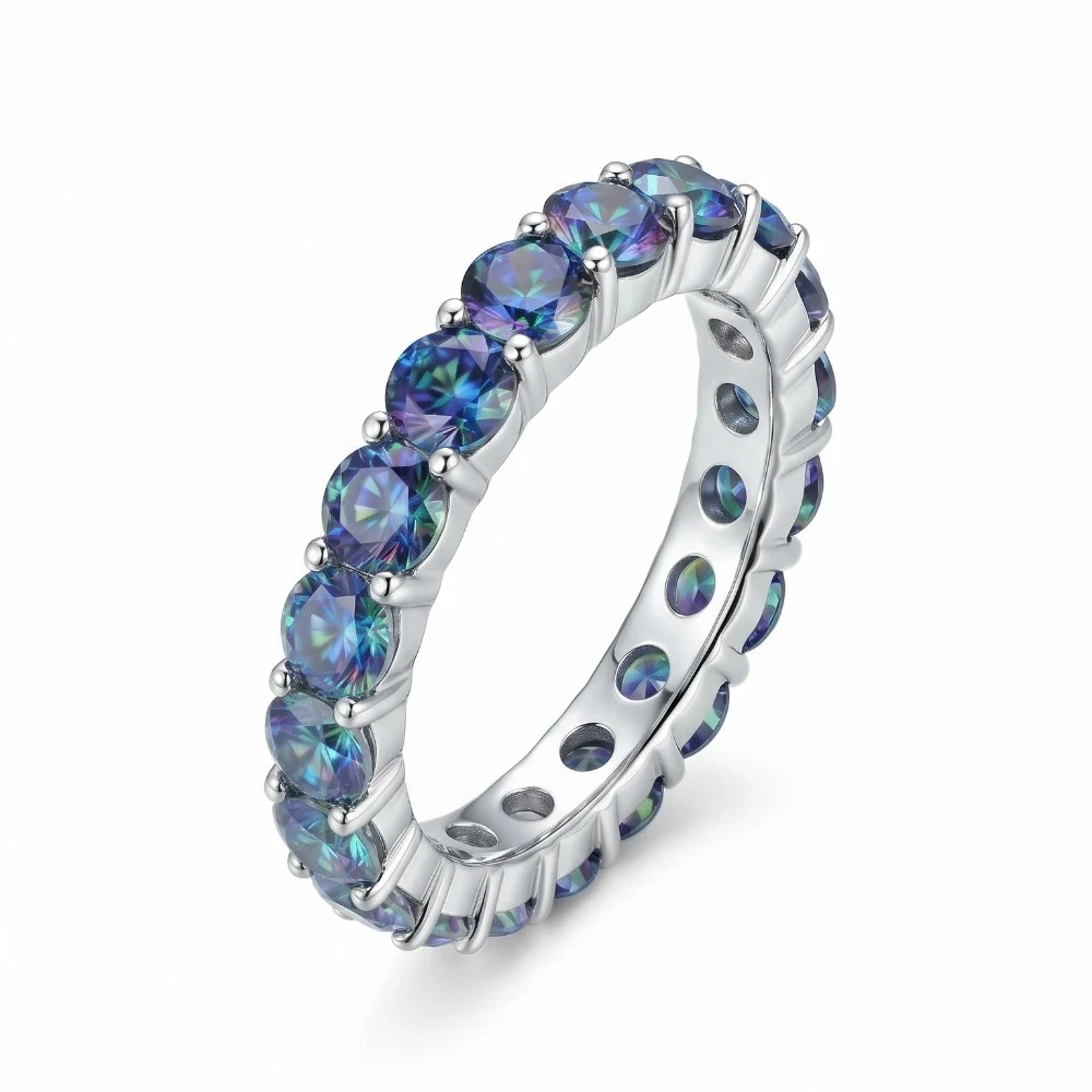 Aliança cravejada Moissanite cor ciano 3mm 0.1ct, foto 1