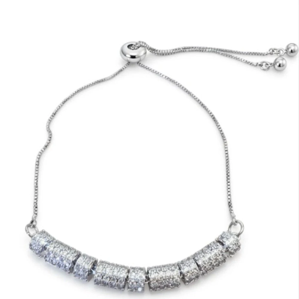Pulseira tubo cravejado - ródio, foto 1