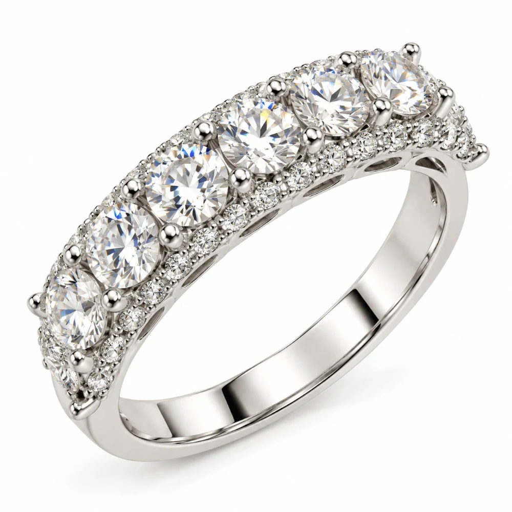 Meia aliança Moissanite 3.5mm 7 pontos cravejado 925, foto 1