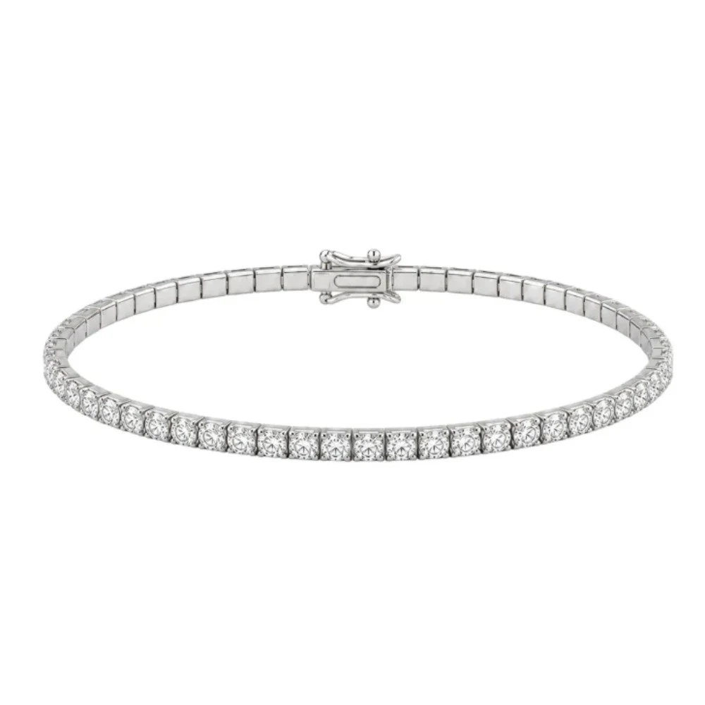 Pulseira riviera Moissanite 3mm banho ródio, foto 1