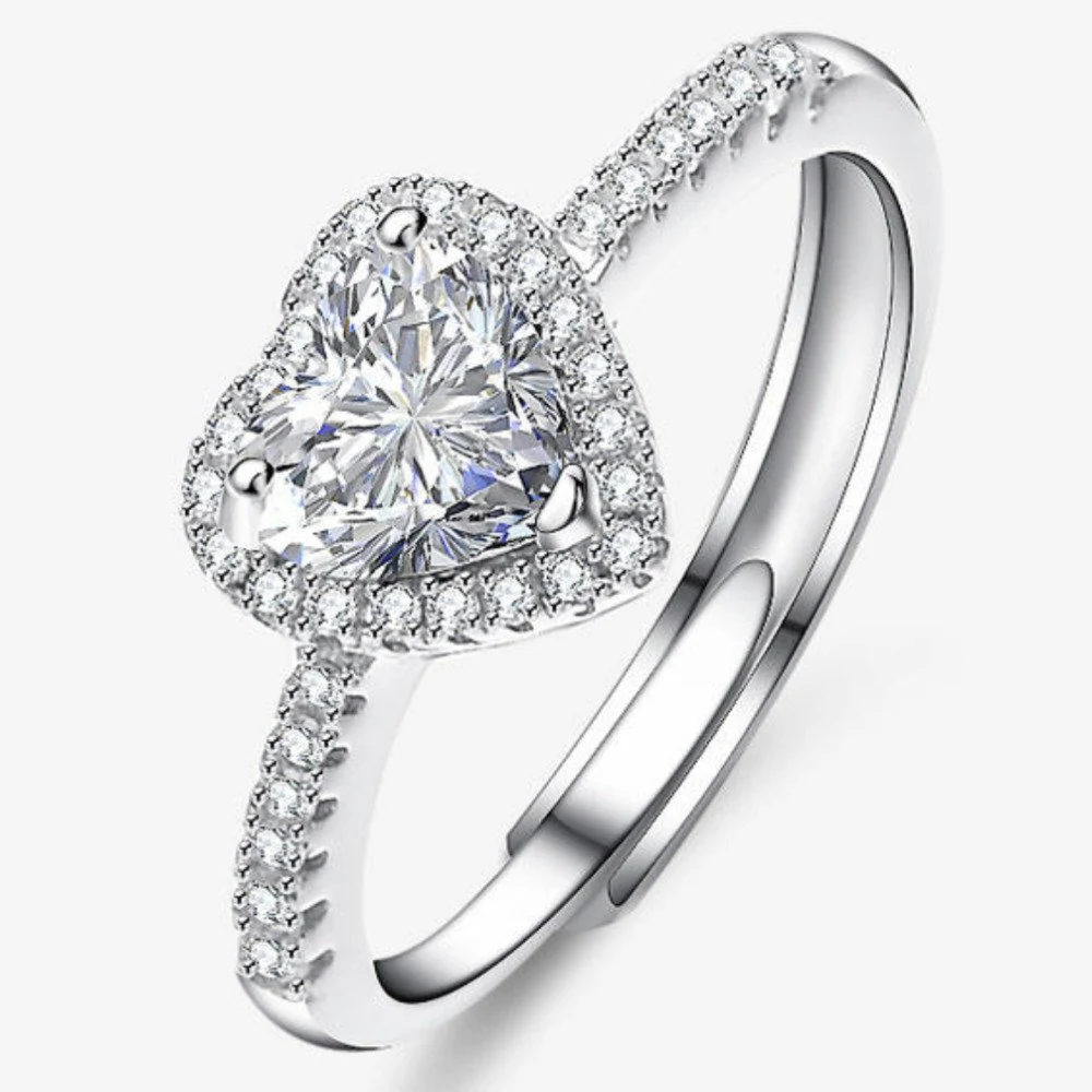 Anel coração cravejado Moissanite 8x8mm 2ct 925, foto 1