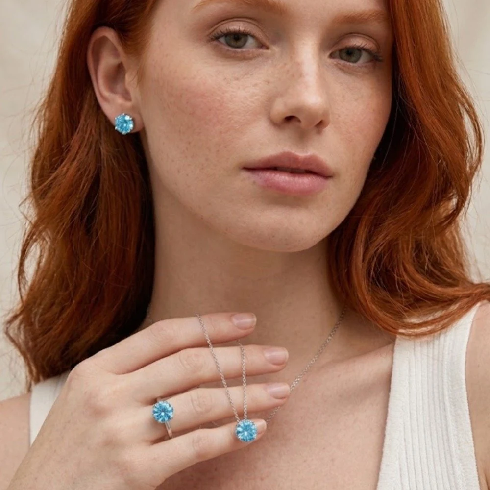 Conjunto Moissanite sky blue 6,5mm prata 925, foto 1