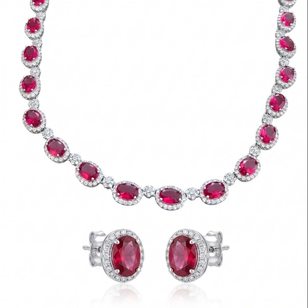 Conjunto brinco + riviera oval rubelita cravejada, foto 1