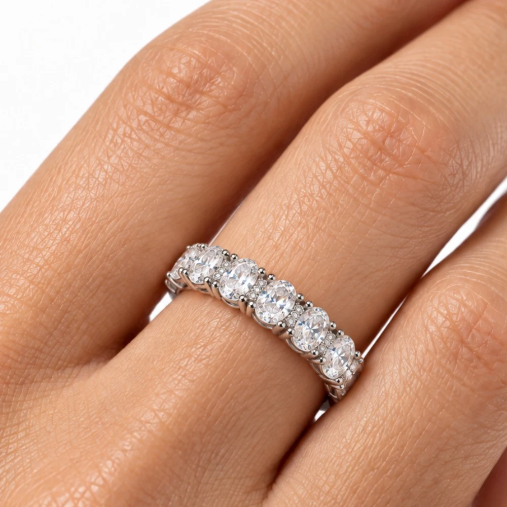Meia aliança 7 oval prata Moissanite, foto 1