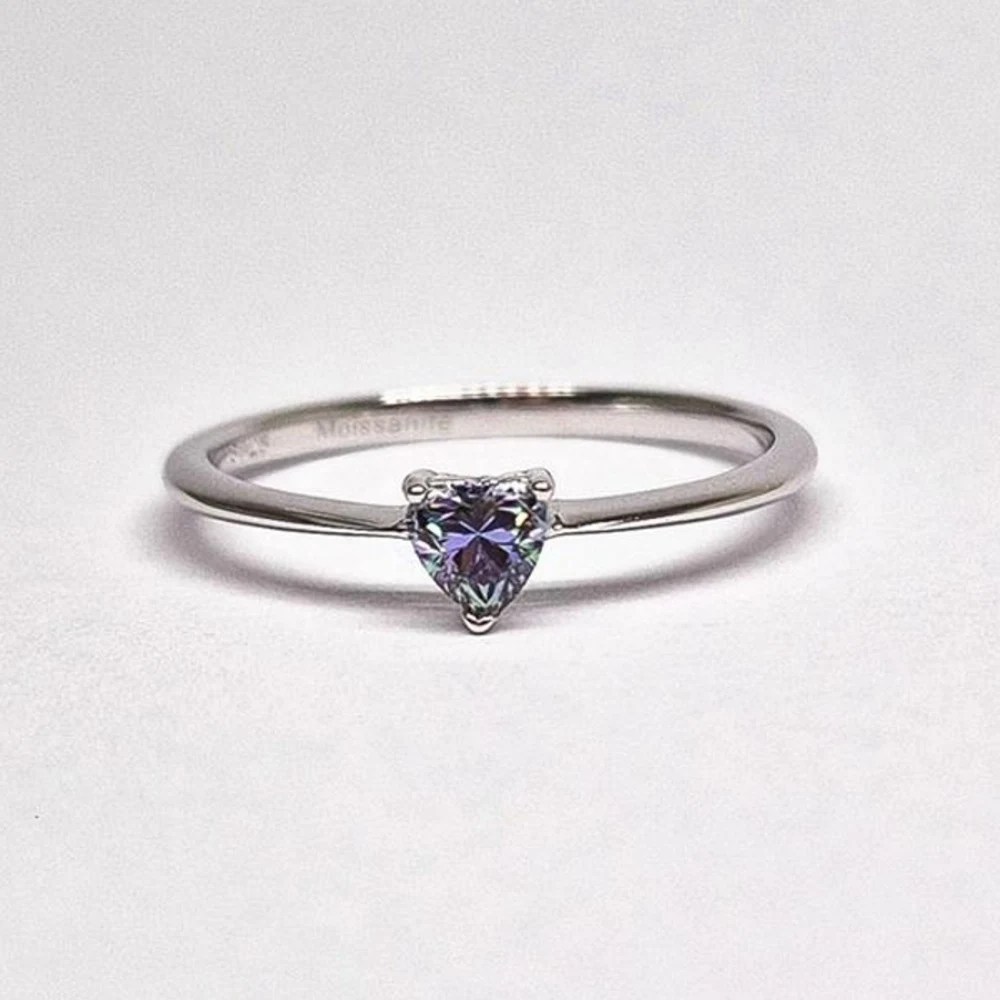 Anel coração Moissanite 4x4mm 0.3ct cor ciano, foto 1