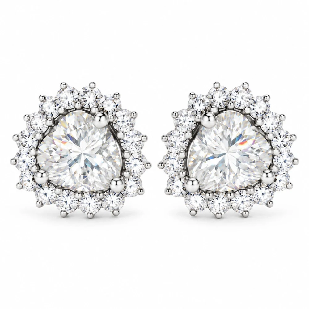 Brinco coração Moissanite cravejado 3.0mm 0.1ct, foto 1