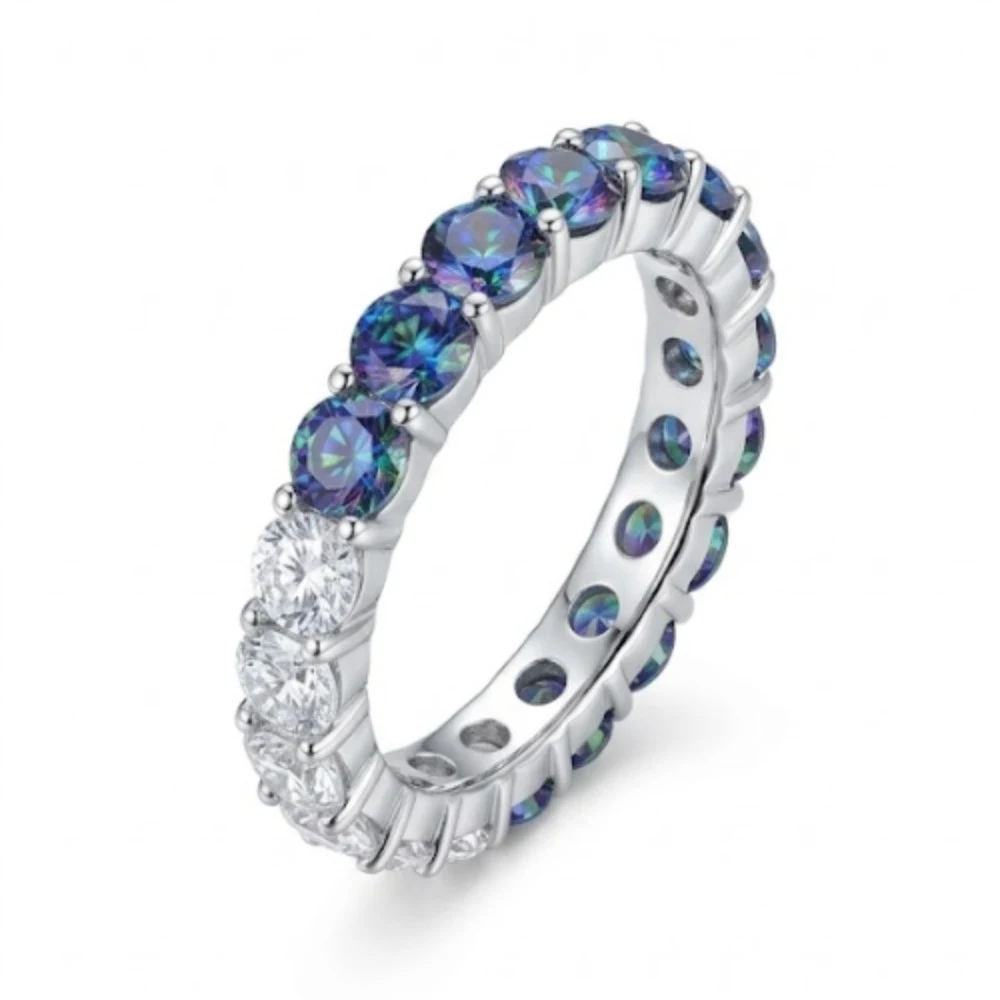 Anel aparador Moissanite 3mm meio incolor meio ciano, foto 1