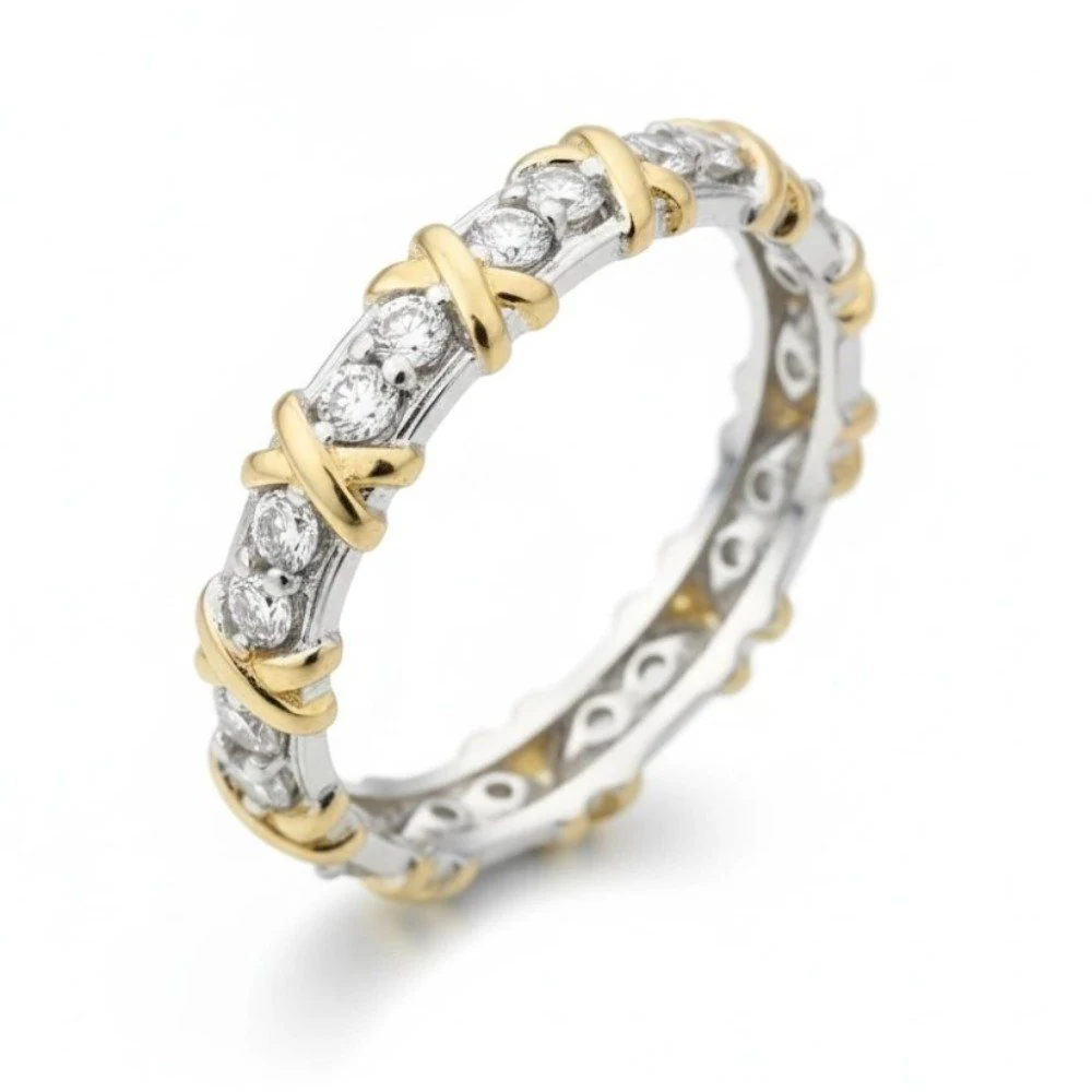 Anel inspiração x prata com detalhes em dourado, foto 1