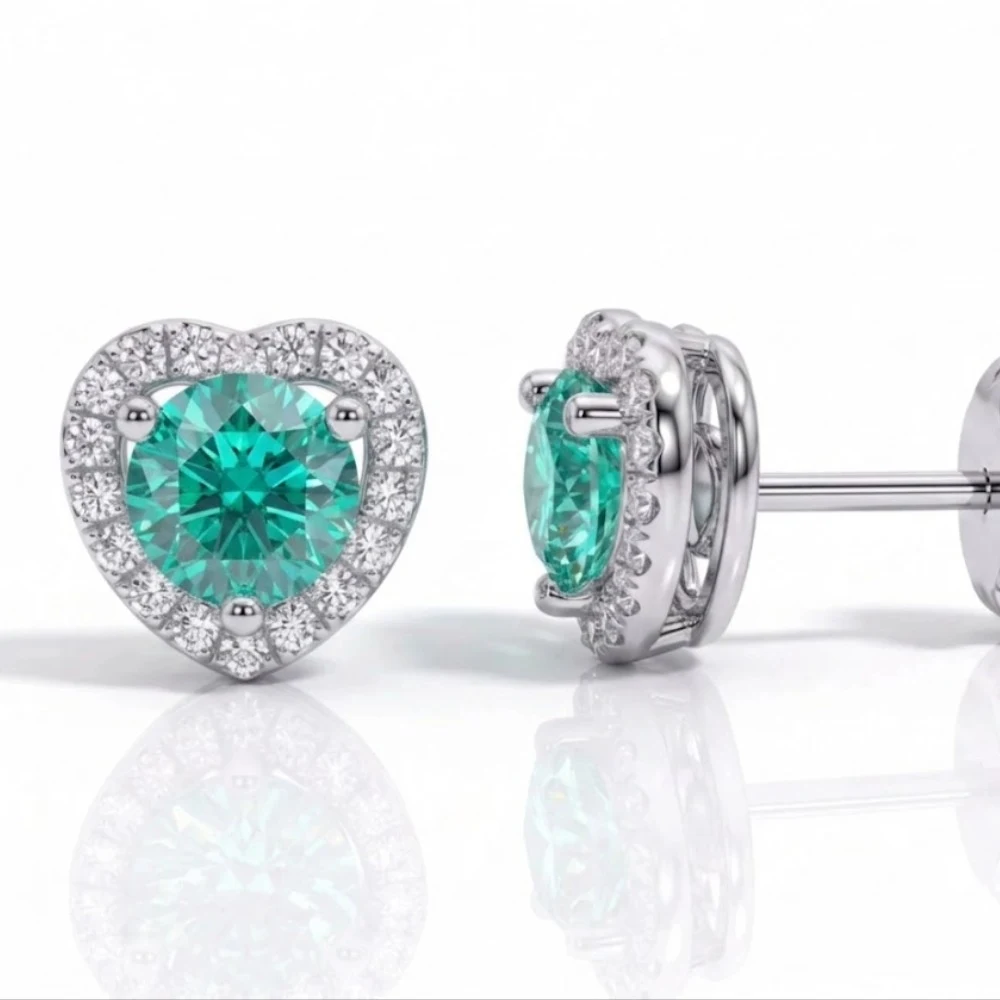 Brinco Moissanite coração turquoise (green) 1ct, foto 1