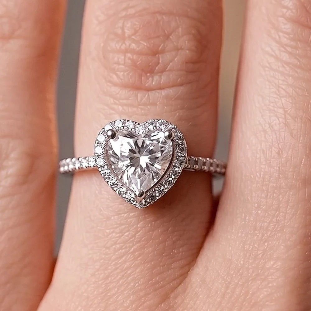 Anel coração cravejado Moissanite 6,5x6,5mm 1ct 925, foto 1