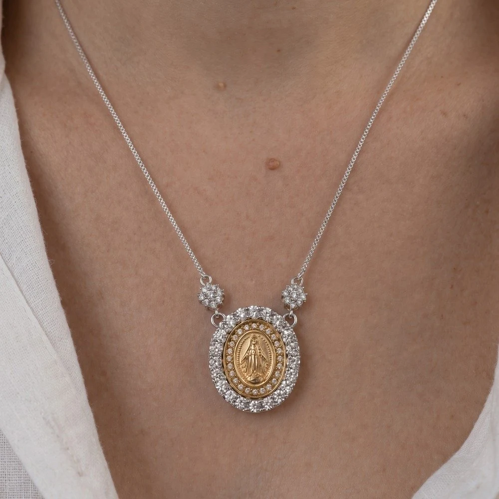 Colar medalha cravejada religioso Nossa Senhora, foto 1