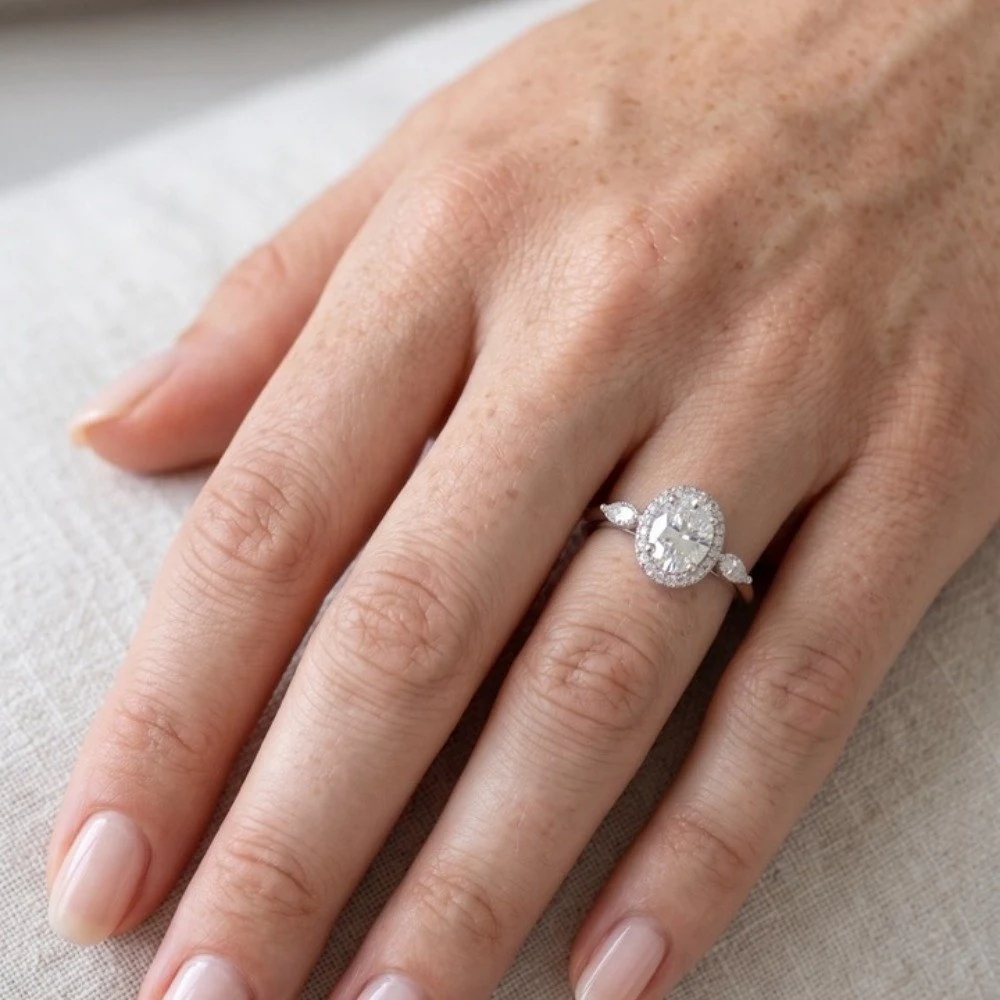 Anel solitário oval Moissanite brilhante 5x7mm 1.0ct, foto 1