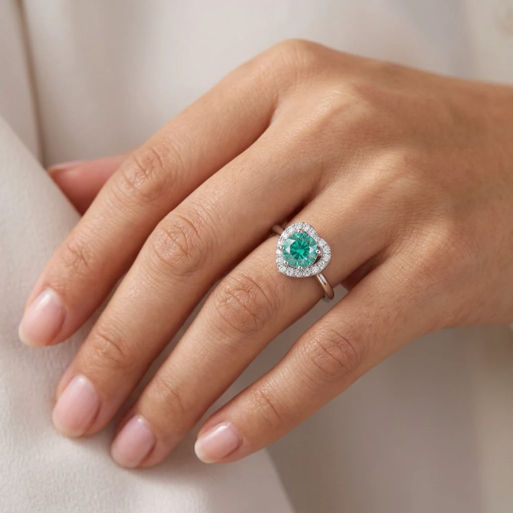 Anel 6.5x6,5mm 1ct Moissanite turquoise (green) 925, foto 1