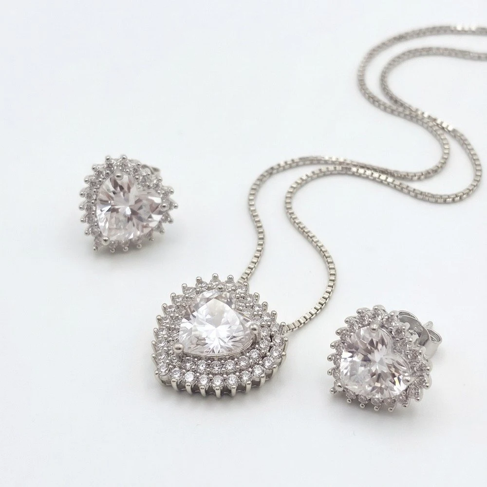Conjunto coração cravejado zircônia- ródio, foto 1