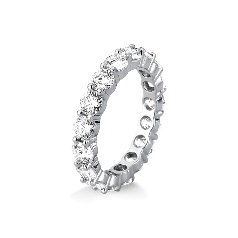 Aliança cravejada Moissanite 4mm prata 925 banho de ródio, foto 1