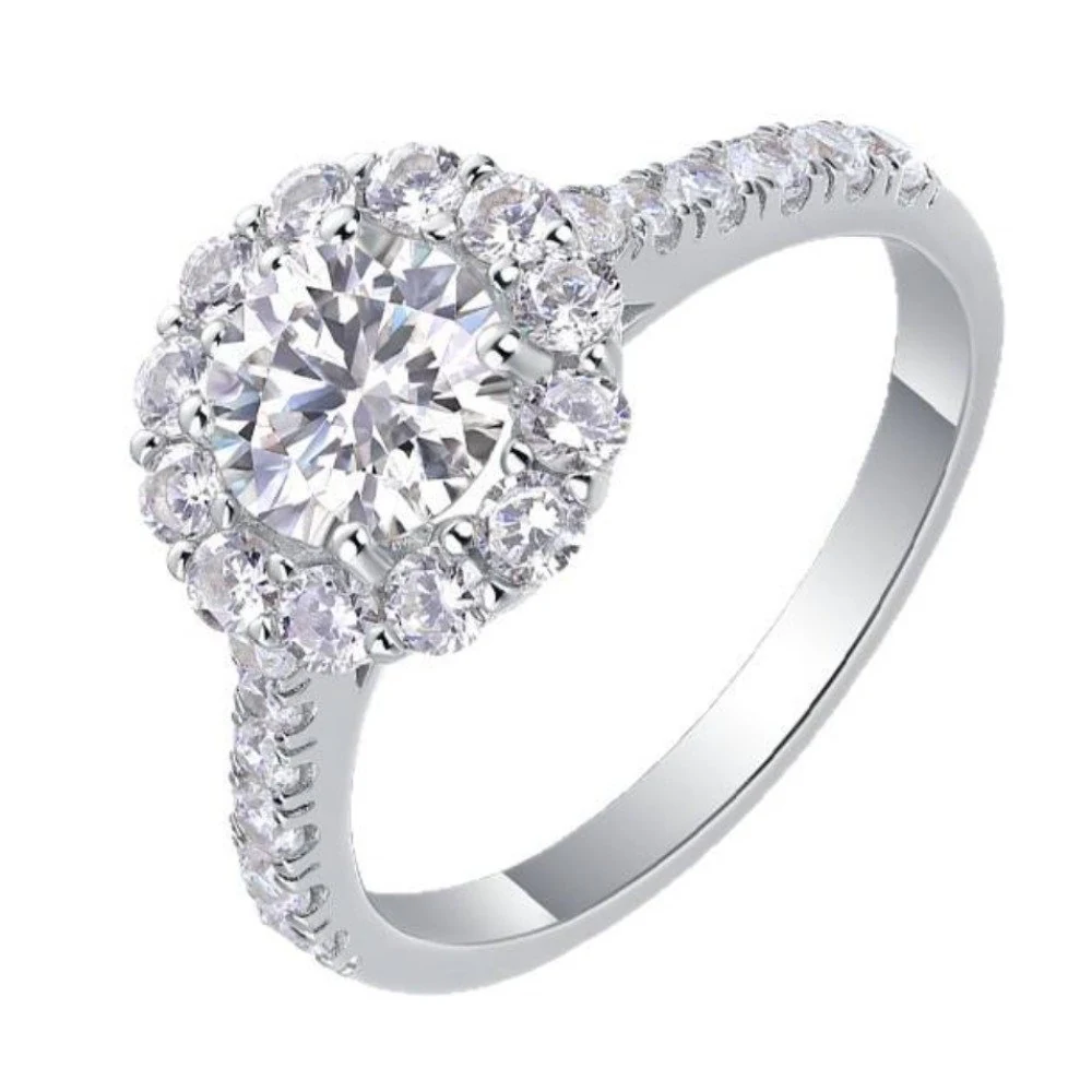 Anel ponto de luz cravejado Moissanite 5mm 0.5ct 925, foto 1