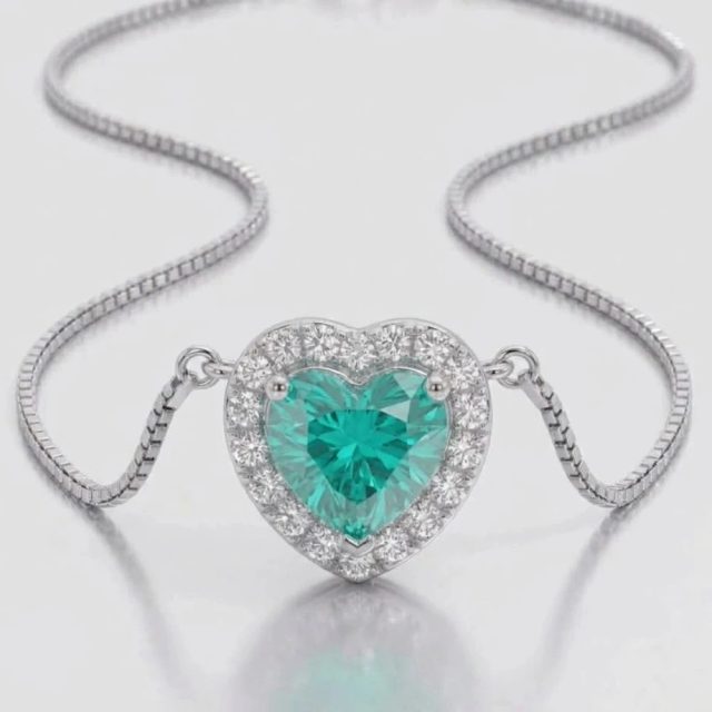 Colar Moissanite 925 coração turquoise green