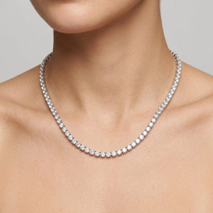 Colar ródio riviera 4 garras zircônia 4mm, Colar Ora Joias