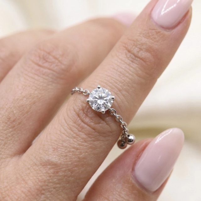 Anel ajustável Moissanite 8mm 2.0ct 925